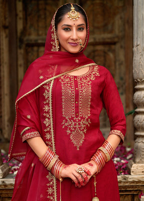 3 Pc Maroon Silk Suit Set