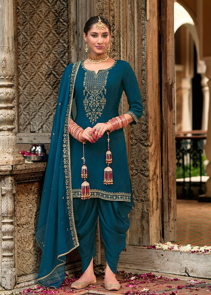3 Pc Blue Silk Suit Set