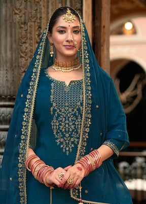3 Pc Blue Silk Suit Set