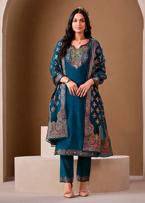 3 Pc Blue Silk Suit Set
