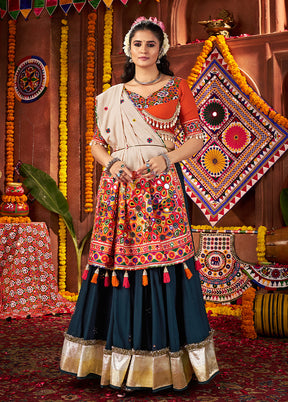 Blue Cotton Dupatta Lehenga Set