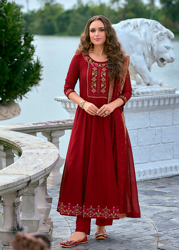 3 Pc Maroon Silk Suit Set