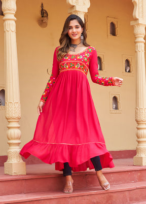 Pink Gamthi Work Silk Kurti