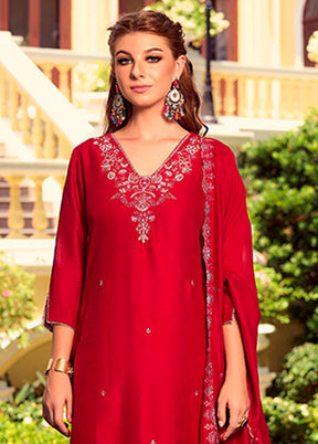 3 Pc Red Silk Suit Set