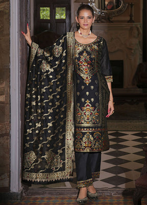 3 Pc Black Silk Suit Set