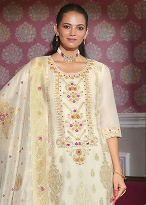 3 Pc Cream Silk Suit Set