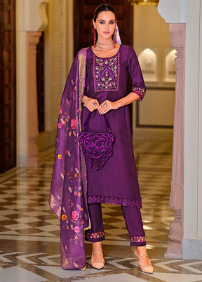 3 Pc Purple Silk Suit Set