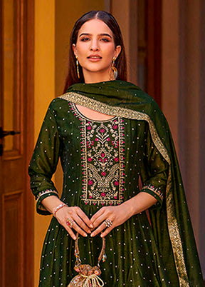 3 Pc Green Silk Suit Set