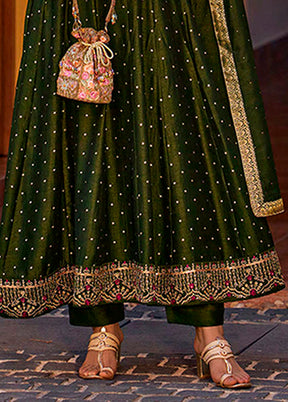 3 Pc Green Silk Suit Set