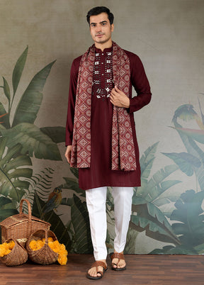Maroon Viscose Kurta With Dupatta