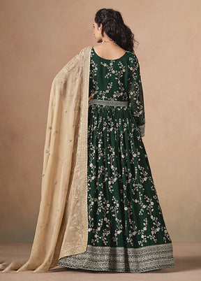 3 Pc Green Georgette Anarkali Suits Set