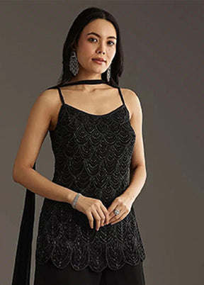 3 Pc Black Georgette Plazzo Suits Set