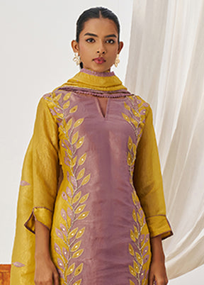 3 Pc Yellow Silk Suit Set
