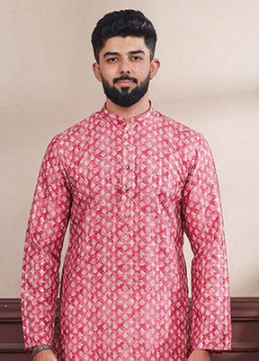 Red Cotton Kurta & Pajama Set