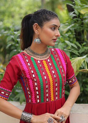 Maroon Embroidery Work Silk Gown