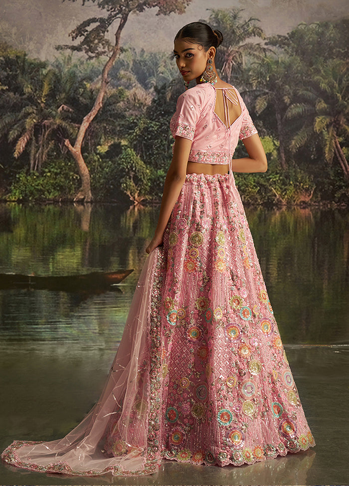 Pink Net Lehenga Set