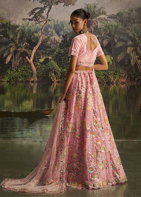 Pink Net Lehenga Set