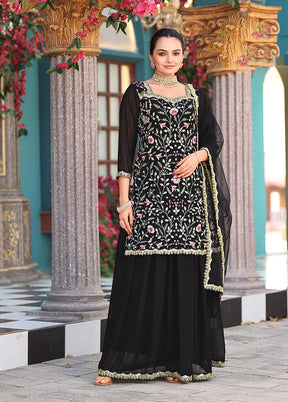 3 Pc Black Georgette Plazzo Suit Set