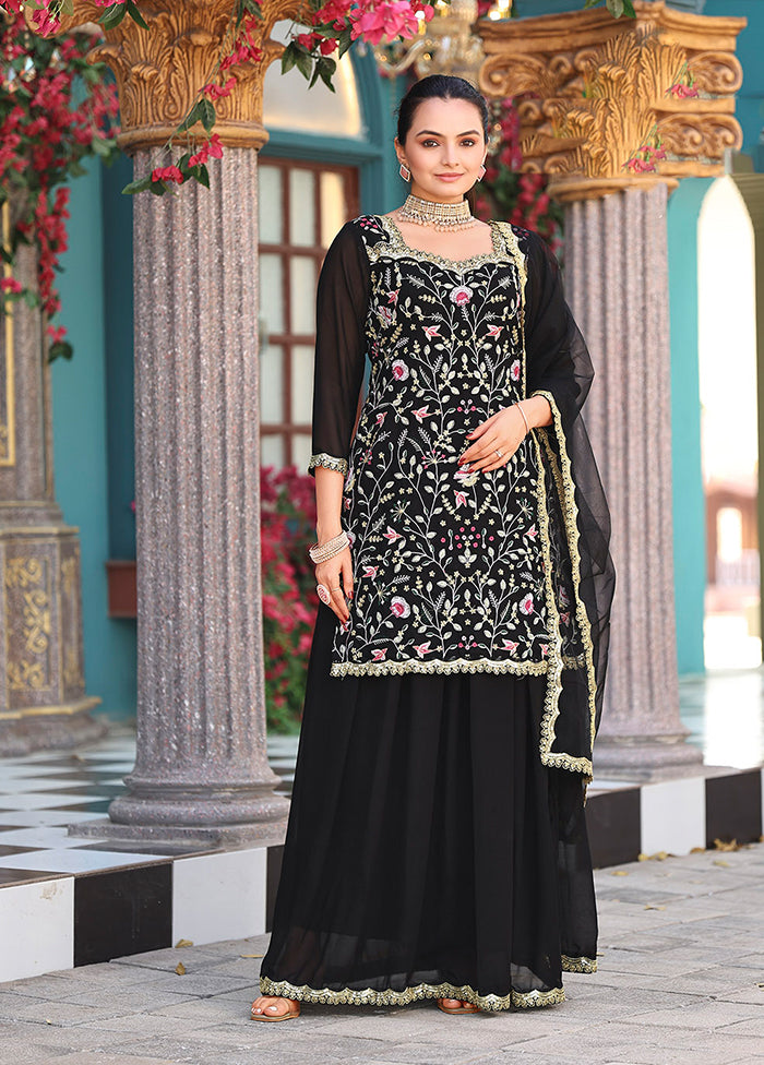 3 Pc Black Georgette Plazzo Suit Set