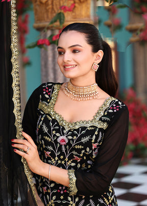 3 Pc Black Georgette Plazzo Suit Set