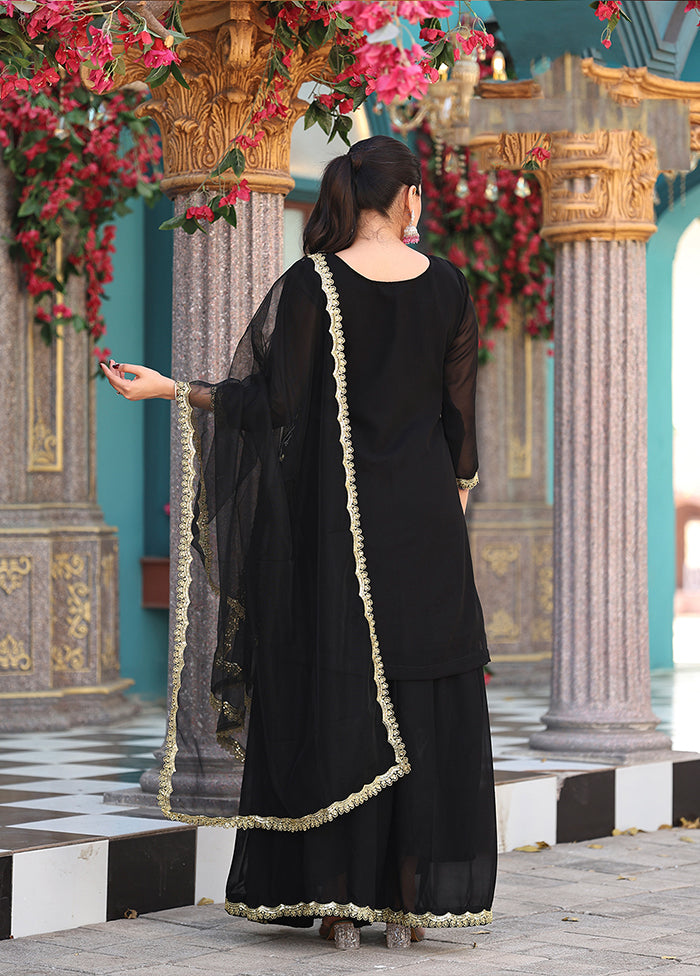 3 Pc Black Georgette Plazzo Suit Set