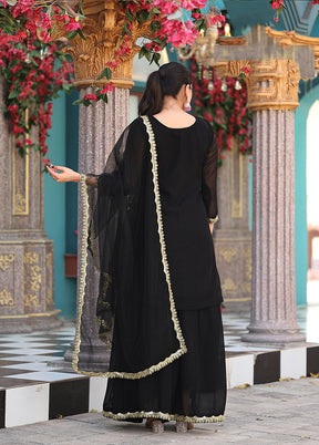 3 Pc Black Georgette Plazzo Suit Set
