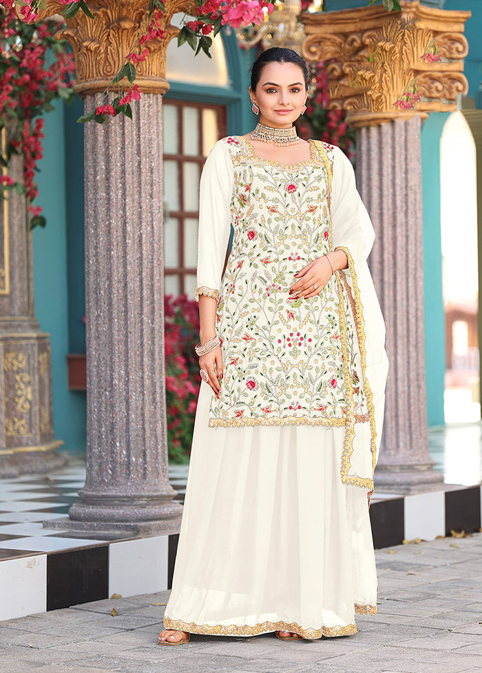 3 Pc Cream Georgette Plazzo Suit Set