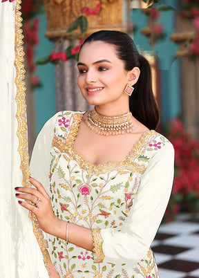 3 Pc Cream Georgette Plazzo Suit Set