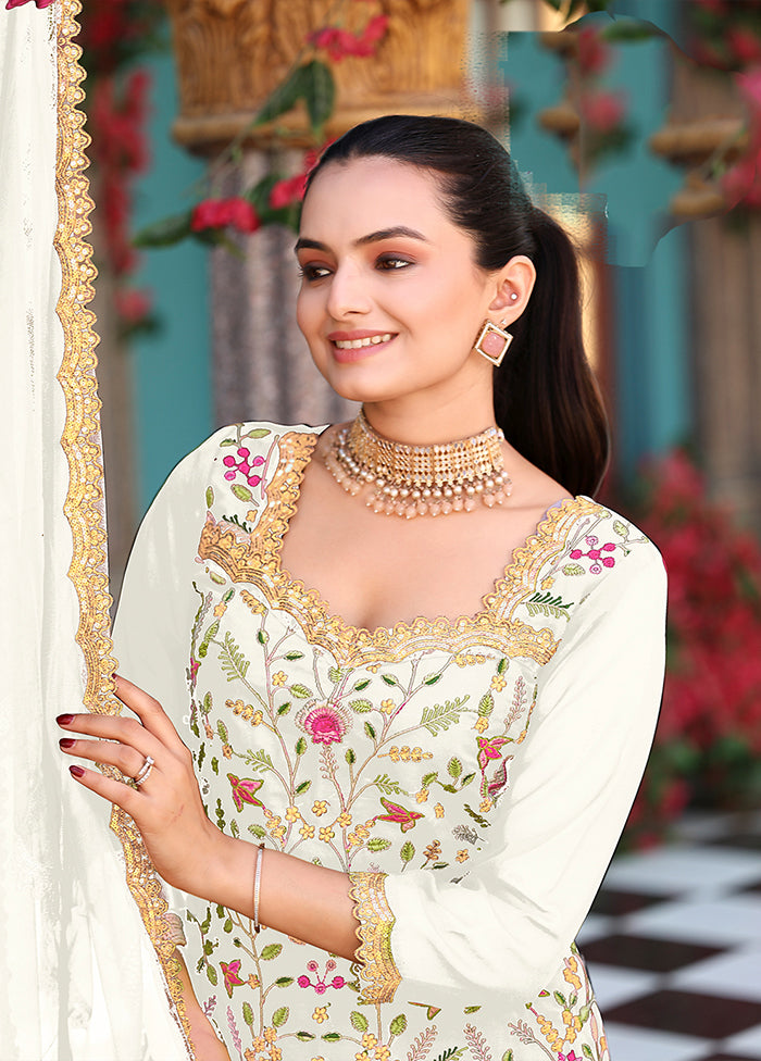 3 Pc Cream Georgette Plazzo Suit Set