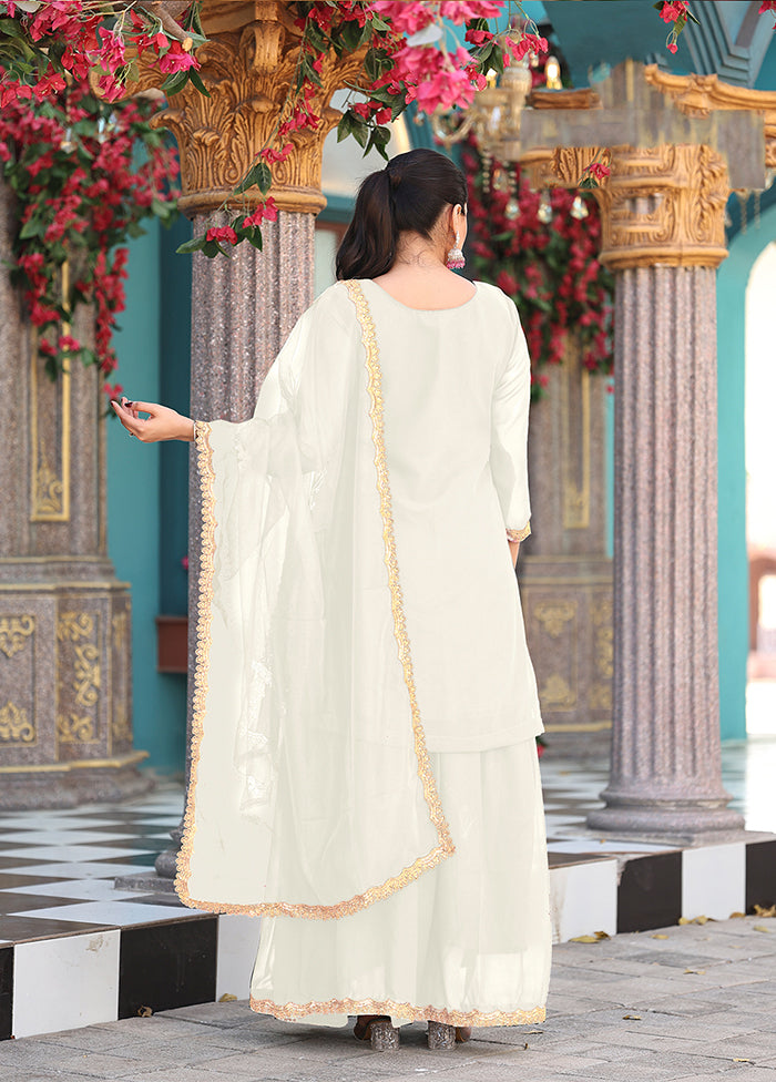 3 Pc Cream Georgette Plazzo Suit Set