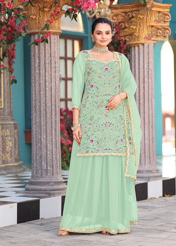 3 Pc Green Georgette Plazzo Suit Set