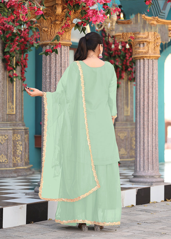 3 Pc Green Georgette Plazzo Suit Set