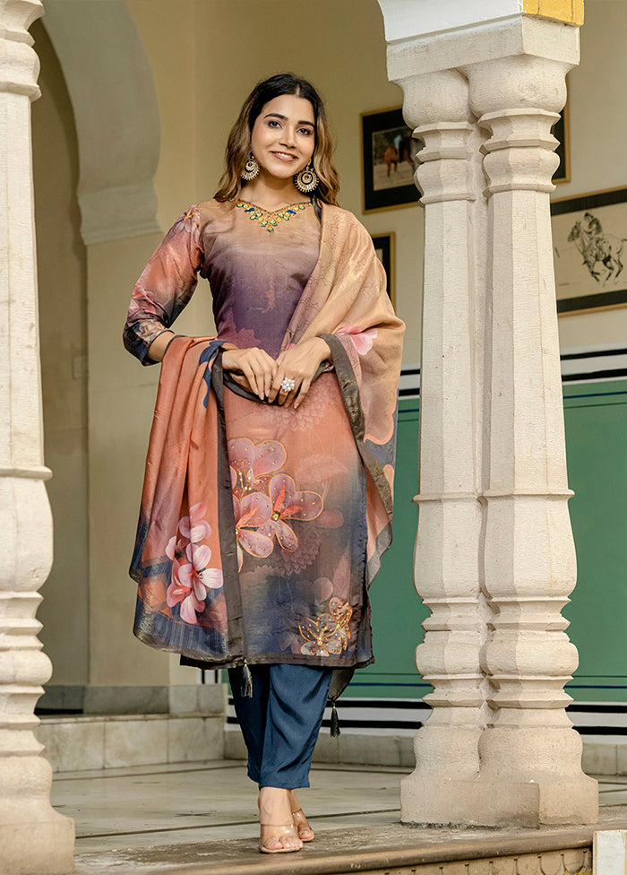 3 Pc Peach Silk Suit Set