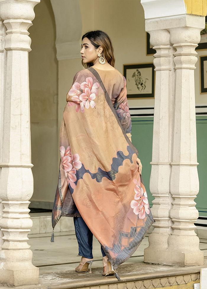 3 Pc Peach Silk Suit Set