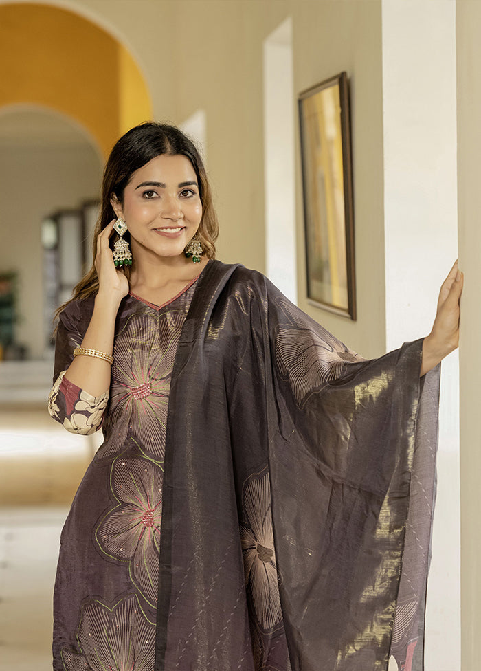 3 Pc Brown Silk Suit Set