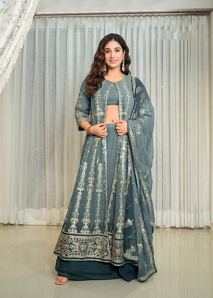 3 Pc Grey Georgette Suit Set