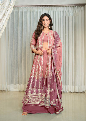 3 Pc Pink Georgette Suit Set