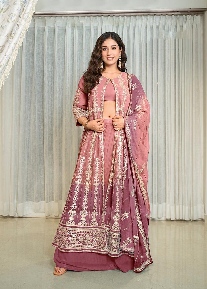 3 Pc Pink Georgette Suit Set