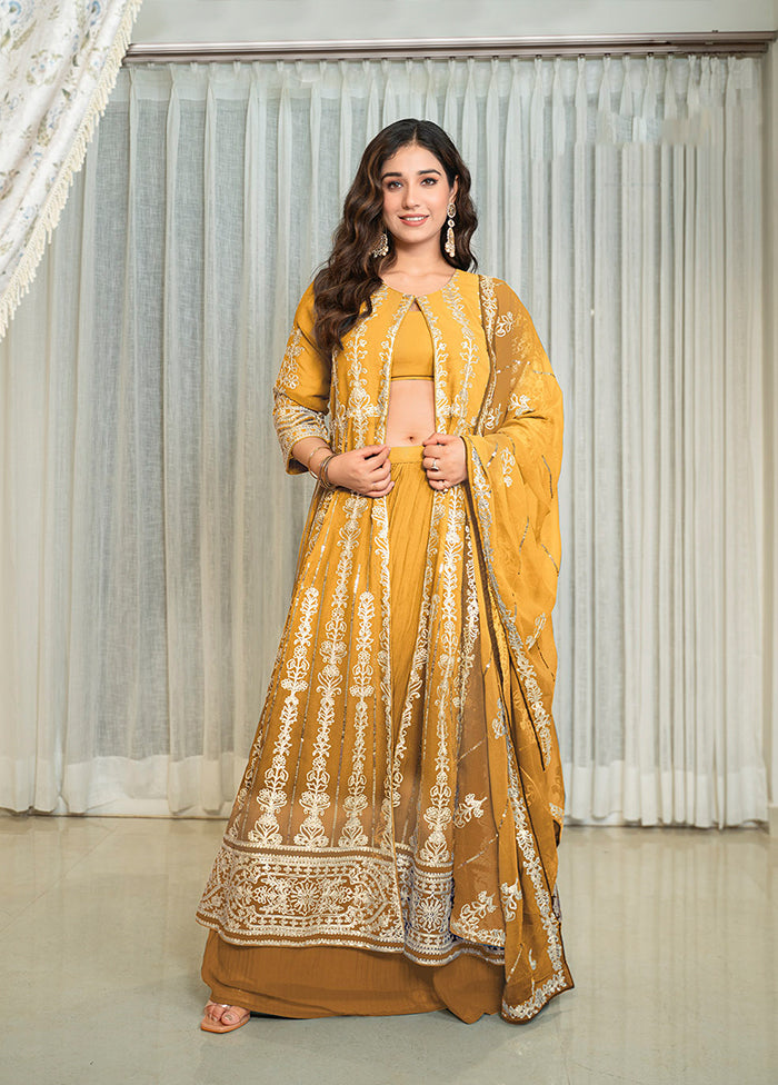 3 Pc Yellow Georgette Suit Set