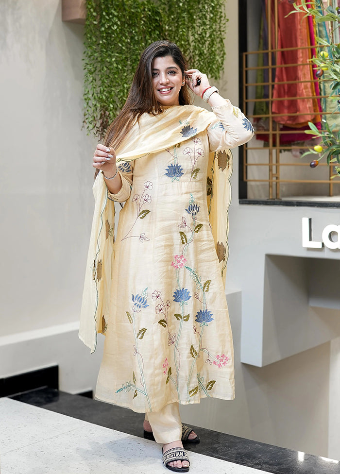 3 Pc Cream Silk Suit Set