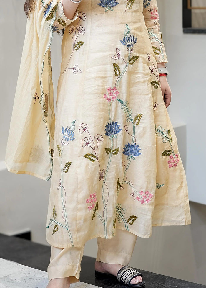 3 Pc Cream Silk Suit Set