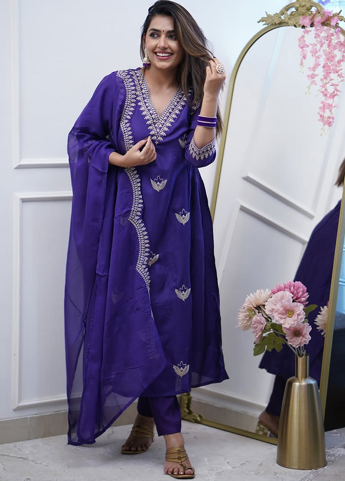 3 Pc Blue Silk Suit Set