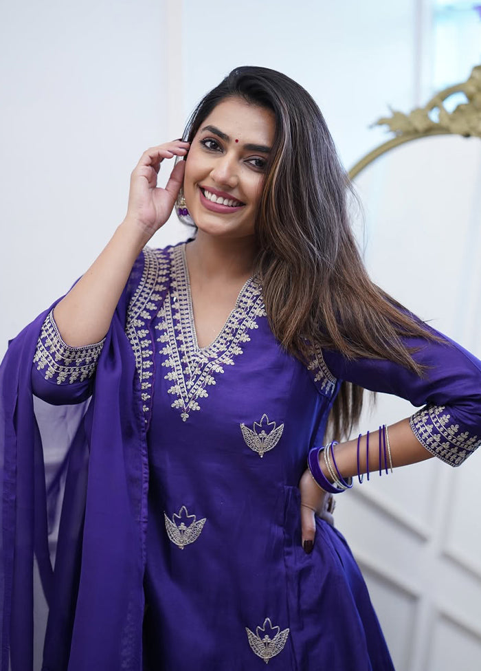 3 Pc Blue Silk Suit Set