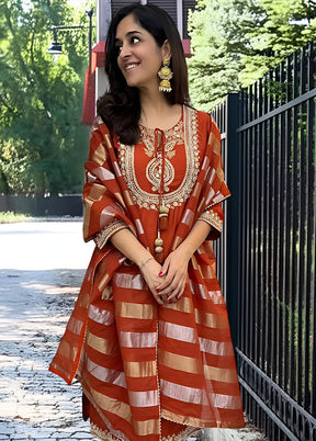 3 Pc Orange Silk Suit Set
