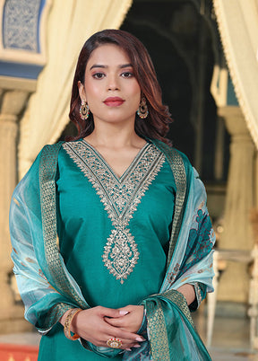 3 Pc Blue Silk Suit Set