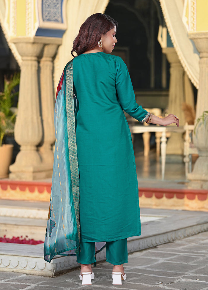 3 Pc Blue Silk Suit Set