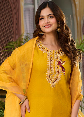 3 Pc Yellow Silk Suit Set