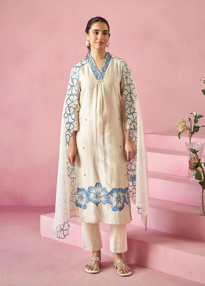3 Pc Cream Silk Suit Set