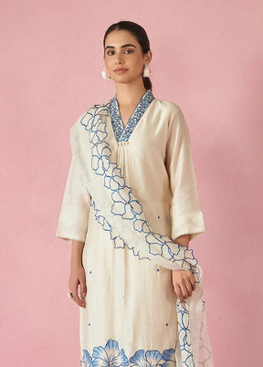 3 Pc Cream Silk Suit Set