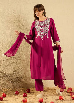 3 Pc Maroon Silk Suit Set
